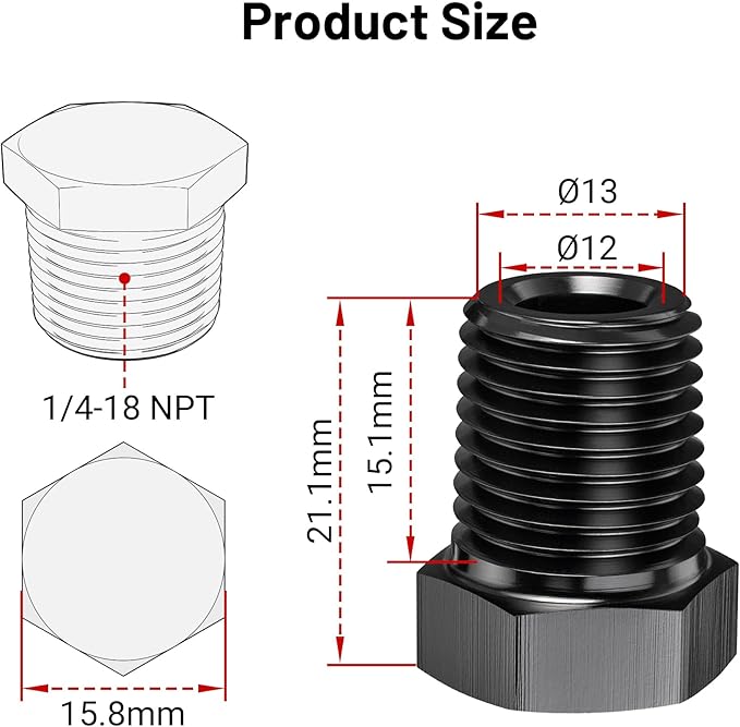 EVIL ENERGY 1/4" NPT Plug Male Hex Head Fitting Adapter Aluminum Black