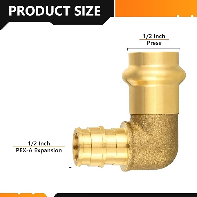 20-Pack HeSun Copper Press Fitting Elbow, 1/2" PRESS X 1/2" PEX-A F1960 Expansion Elbow, LF Brass