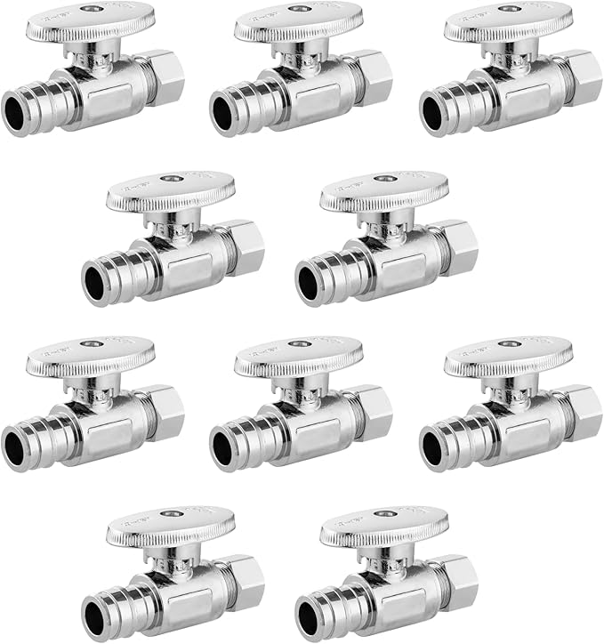Straight Stop Valve,1/2 Inch Pex Expansion X 3/8 Inch OD Compression Straight Shut-off Valve with 1/4 Turn on/off (Pack of 10,ASTM F1960)(VALVE098-10Pack)