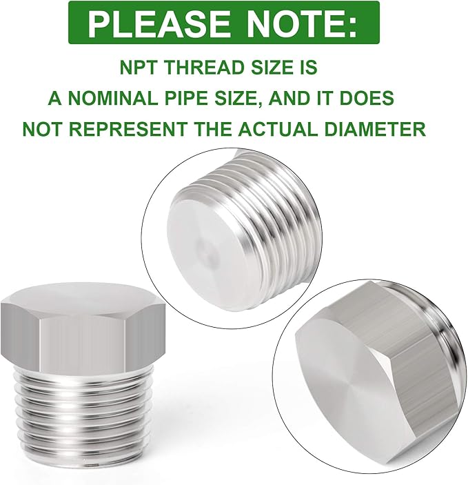 TAISHER 16PCS Stainless Steel Outer Hex Thread Socket Pipe Plug Fitting 1/8" 1/4" 3/8" 1/2" NPT Male