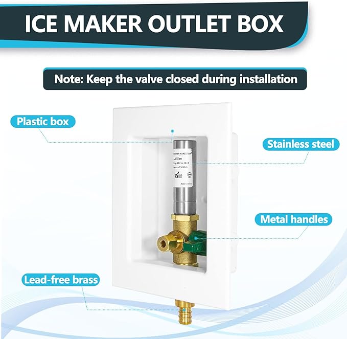 20-Pack Seelink Pre-Assembled Ice Maker Outlet Box, 1/2" PEX Crimp Inlet x 1/4" OD Compression Outlet, with Installed 1/4-Turn Ball Valve and Stainless Steel Hammer Arrestor