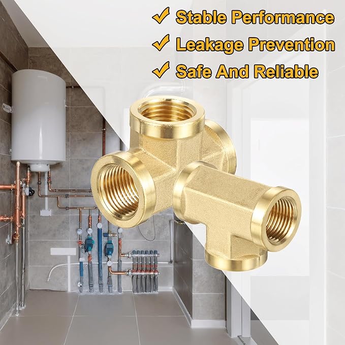 PATIKIL Brass Tee Fitting, 2Pcs 3/8" x 3/8" x 3/8" NPT Female Pipe 3 Way Forged Brass Barstock Street Tee Pipe Fittings for Water Gas Refrigeration