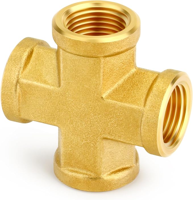 GASHER 5PCS Brass Pipe Fitting, Cross 4 Way Pipe Fitting, 1/8" NPT Female Pipe