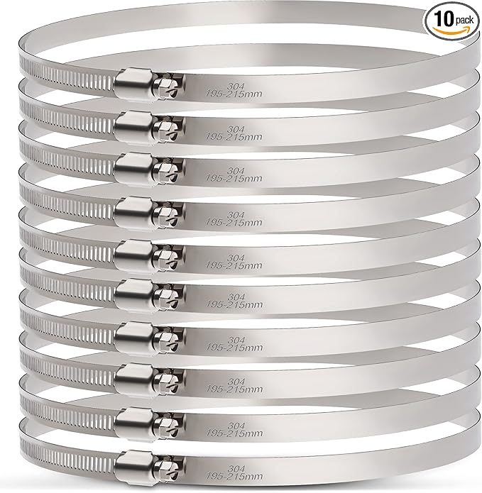 10Pack 8 inch Hose Clamp,Stainless Steel Large Hose Clamps Adjustable from 7-3/4"-8-1/2"/195-215mm,Metal Worm Drive Gear Duct Clamp for Air Ducting,Dryer Vent Hose,Fuel Line,Plumbing,Automotive