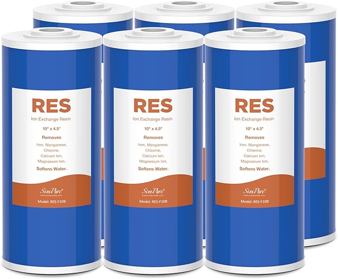 SimPure Whole House Water Filter Cartridges 10" x 4.5" Cation Exchange Resin Water Softening Filter, for DB10P, DB10C, 6 Pack