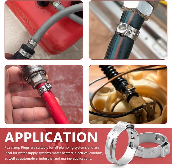 Newdeli 24pcs 1 inch Pex Crimp Rings Stainless Steel PEX Clamps Single Ear Hose Clamps Pex Fittings Cinch Pinch Clamp for Pipe Tubing Plumbing