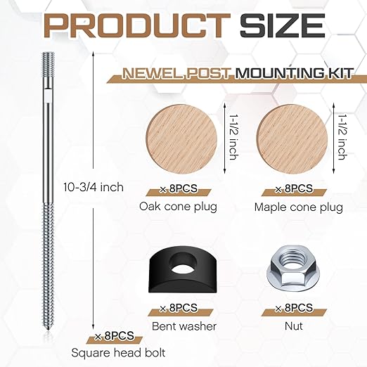 Shimeyao 8 Set Wood Newel Mounting Kit Newel Post Fastener Installation Kit for Residential and Commercial Installation, Anchors Post Directly to Wood or Concrete Floor