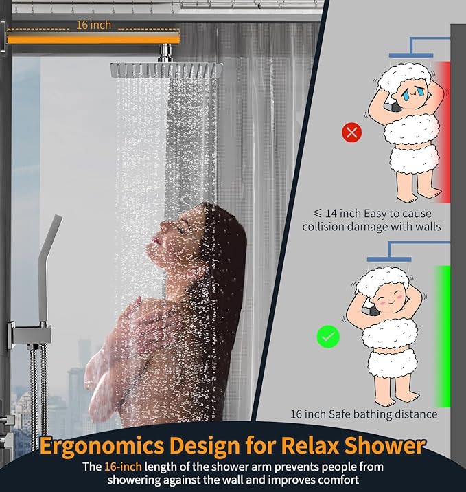 SR SUN RISE SRSH-F5043 Bathroom Luxury Rain Mixer Combo Set Wall Mounted Rainfall Shower Head System Polished Chrome, (Contain Faucet Rough-in Valve Body and Trim)