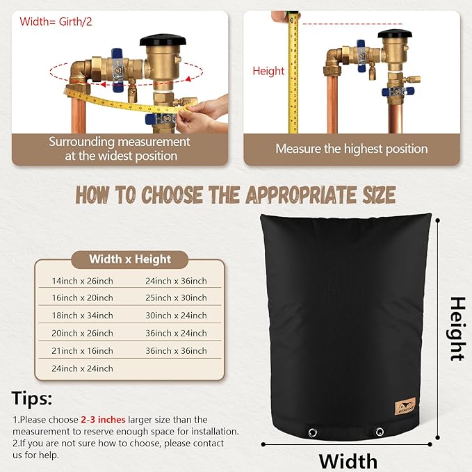 Backflow Preventer Insulation Cover - Water Pipe Insulation Sprinkler Cover for Outside - Insulated Backflow Cover Pouch for Irrigation Back Flow Valve in Winter or Sun Exposure (25"W x 30"H, BLACK)