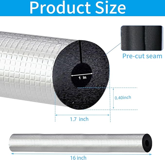 1 " ID Pipe Insulation Foam Tube Self Adhesive 16 " L Peel and Stick Pipe Insulation Foam Wrap Aluminum Foil Pipe Covers for Spigot, Winter Outside Pipes, Sprinkler 20 PC