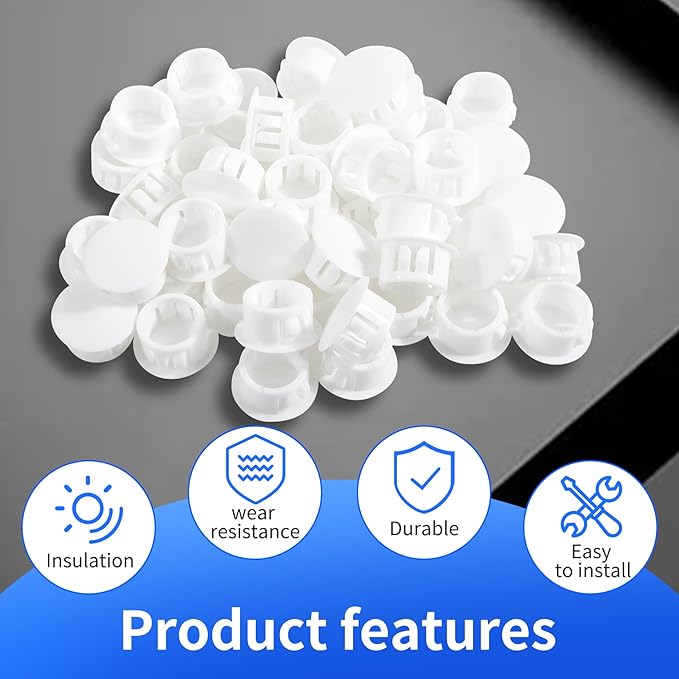 25 Pcs OD 0.5"(12.7mm) White Hole Knockout Locking Plugs,Plastic Nylon Round Drilling Hole Plugs,Flush Type Panel Round Snap in Fastener,Tube Fastener Cover for Furniture Insert End Caps