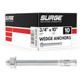 3/4" x 10" Zinc-Plated Wedge Anchors for Concrete and Cement | Heavy-Duty 3/4 Concrete Anchors (Box of 10)