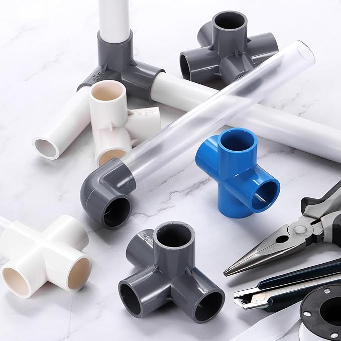 uxcell 3/4" PVC Fittings, 4 Pcs 5 Way Elbow Connector Elbow PVC Furniture Fittings Corner Fitting for Water Supplies PVC Furniture DIY Shelf Greenhouse Tent Connection, Grey