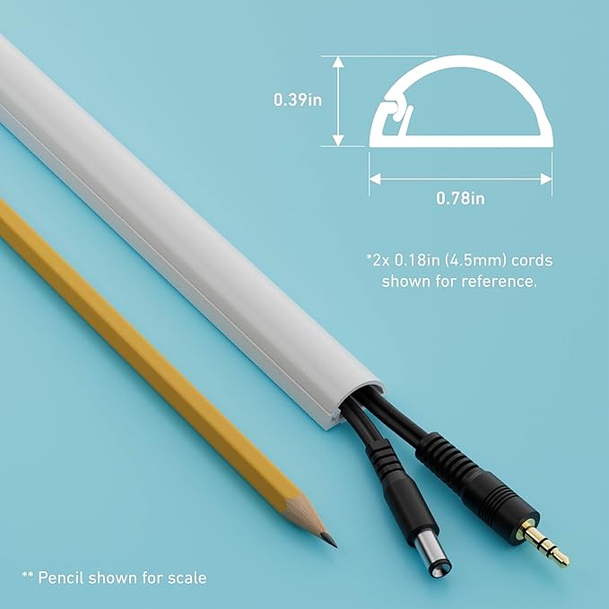 D-Line 13.12ft Cord Hider Kit, Patented Cable Cover, Hide Wires on Wall, Channel for TV Mount Cords, Raceway Wire Hiders, Paintable, Adhesive, Half Round, 4X 0.78in W x 0.39in H x 39in Lengths, White