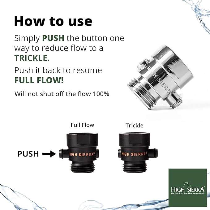High Sierra® - Shower Head Pause & Pressure Control Valve - Solid Metal – Push-Button Valve Easily Controls the Flow of Water or Shuts It Off to Just a Trickle - Polished Brass Finish