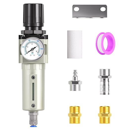TAILONZ PNEUMATIC 0-240PSI 3/4 Inch NPT Industrial Heavy Duty Particulate Filter and Regulator, Particulate Filter, Coalescing Filter (Automatic Drainage)