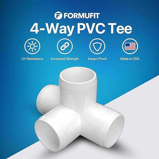 FORMUFIT 1” 4-Way Tee Furniture Grade PVC Fitting in White, Made in USA, UV-Resistant, Impact-Proof, 1.315” Actual Socket Diameter (Pack of 4) - F0014WT-WH-4