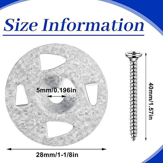 Fastener Kit Board Hardware Set, Includes 1-1/8 Inch Galvanized Steel Washers and Stainless Steel Screws for Fixing Fastening Installation(300 Pcs)