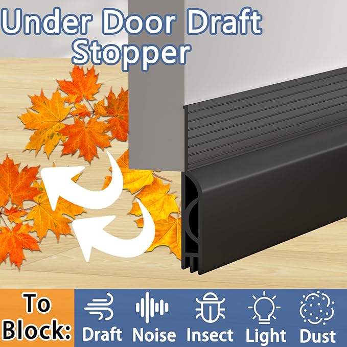 Under Door Draft Stopper, Self-Adhesive Door Sweep for Bottom of Door, Weather Stripping Doors Seal Soundproofing Insulation Strip, Doors Bottom Gap Blocker for Exterior/Interior (1M, Black)