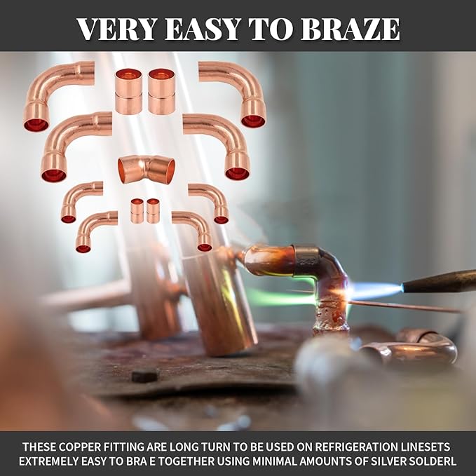 Copper Fittings Kit HVACR 3/8 & 7/8 Line Set, Copper Pipe Fitting Coupling and Elbow, Air Conditioning Refrigeration Liquid Line & Suction Lines Tubing Pipes for Central/Split A/C systems