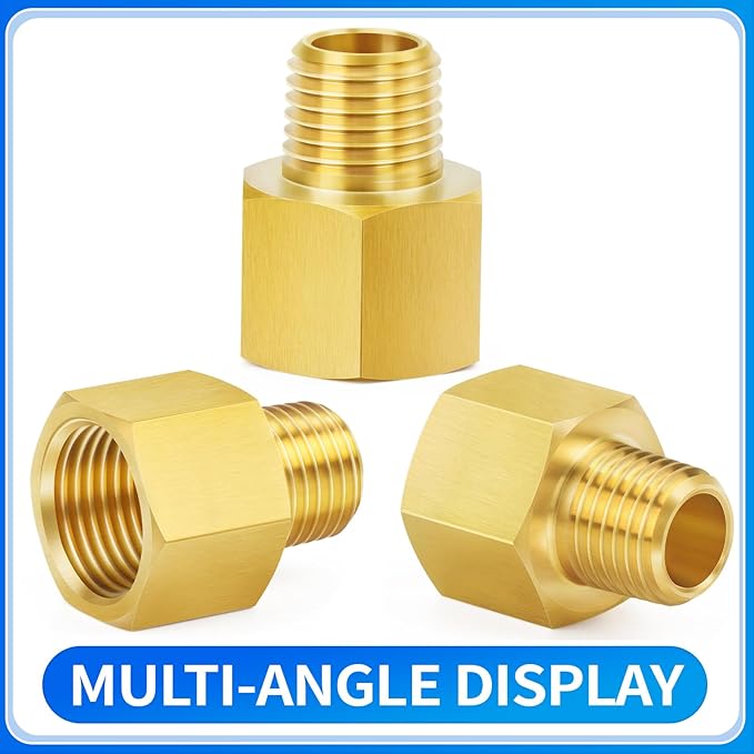ChillWaves Brass Pipe Fitting Extension Adapter 3/8" NPT Female x 3/8" NPT Male Thread Adapter(3-PACK)