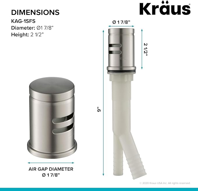 KRAUS Dishwasher Air Gap in Spot Free All-Brite™ Stainless Steel, KAG-1SFS