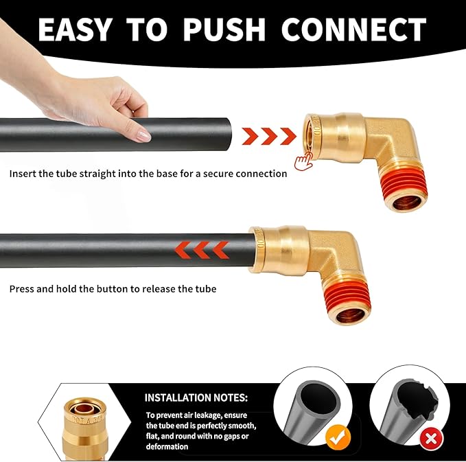 1/4 Brass Push to Connect Fittings 1/4" OD x 3/8" NPT Thread Male Elbow DOT Approved Air Brake Quick Connect Fittings Air Line Suspension Kit for Truck Trailers and Air System 5Pcs