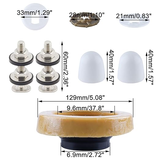iFealClear 2 Sets Toilet Wax Ring Kit with Bolts, PE Flange and Extra Retainers, Thick Wax Ring Gasket for Toilet Bowl, Washers Bolt Caps Gasket Use for Most Toilets- Gas, Odor and Watertight Seal