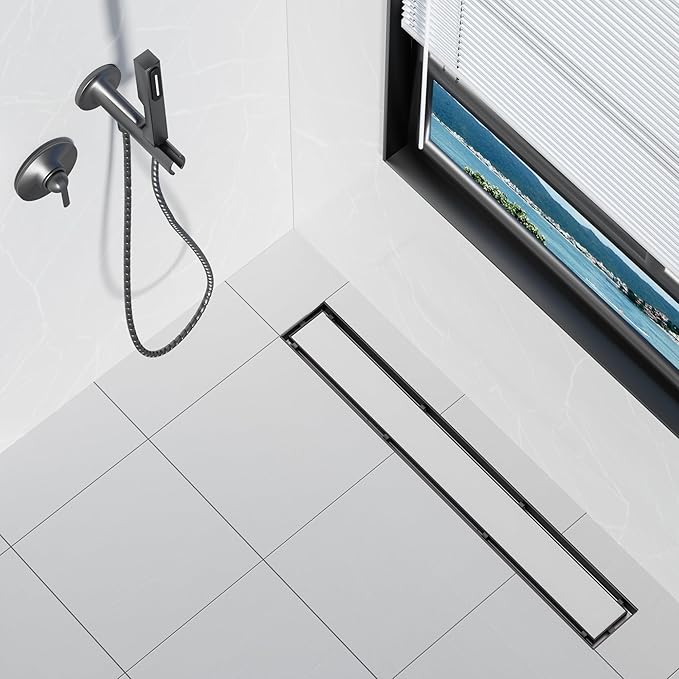 Neodrain 18 in Matte Black Linear Shower Drain- with 2-in-1 Flat & Tile Insert Cover, 304 Stainless Steel Rectangle Shower Floor Drain,Floor Shower Drain