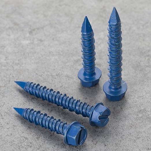 53Pcs 1/4 x 1-3/4 in Concrete Screws with Drill bits,Masonry Screws for Concrete Assortment Kit,Hex Head Block Cement Stacoo Screws and Anchors,Diamond Point,Blue Coated(1LB)