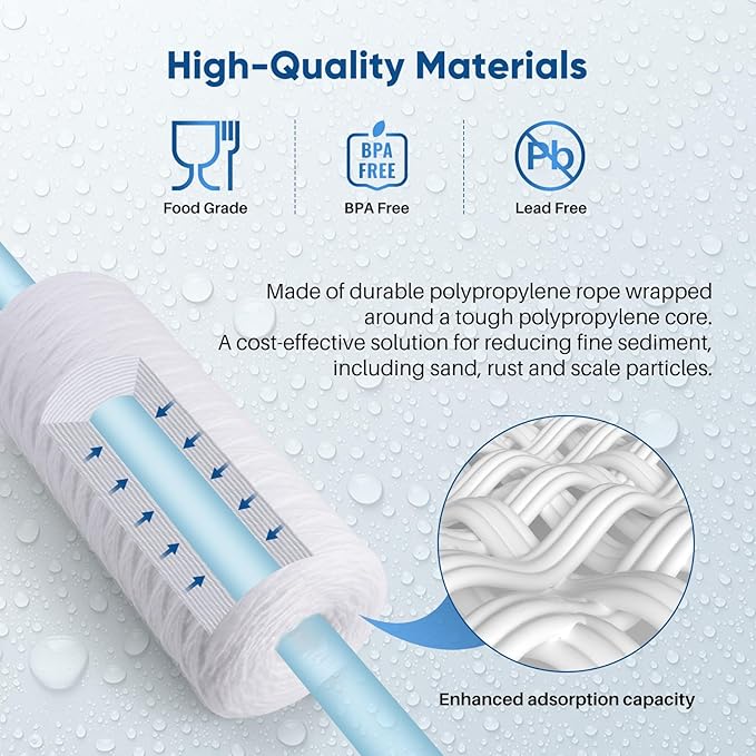 PUREPLUS 5 Micron 10 x 4.5 Whole House String Wound Sediment Filter for Well Water, Replacement Cartridge for 84637, WPX5BB97P, PC10, 355214-45, 355215-45, WP10BB97P, WP5BB97P, 2Pack