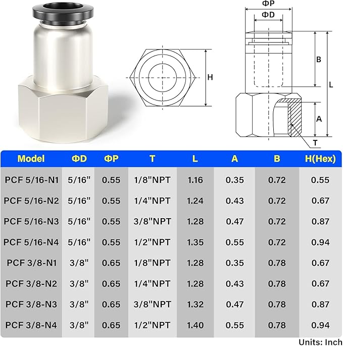 TAILONZ PNEUMATIC Female Straight 5/16 Inch Tube OD x 1/8 Inch NPT Thread Push to Connect Fittings PCF-5/16-N1(Pack of 2)