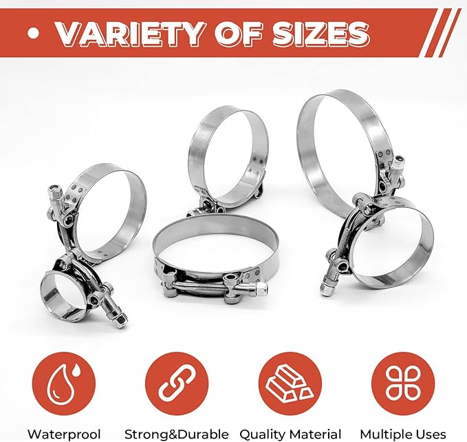 12 Pack 3 inch T-Bolt Hose Clamps, Stainless Steel_304 Working Range 83mm-91mm for 3" Hose ID, Turbo Intake Intercooler Clamp for Automotive