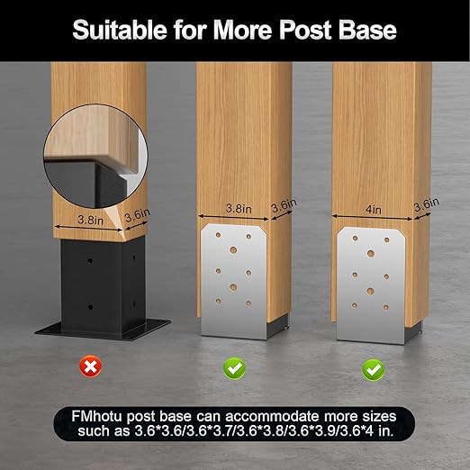 4"x 4" Post Base, 8Pcs Stainless Steel Adjustable Post Anchor Bracket (Internal 3.5 x 3.5), Adjustable Post Base for Pavilion Deck Porch Handrail Railing Support Decorative Anchor Plate