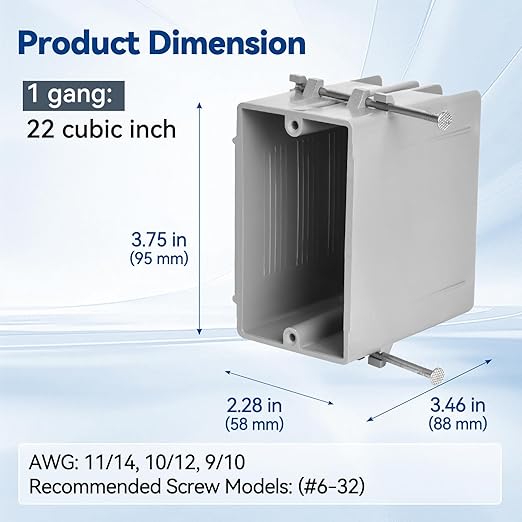 1-Gang New Work Outlet Box, PVC Electrical Box for Switch,GFCI,Dimmer, 22 Cubic Inch, UL Listed, 24 Pack