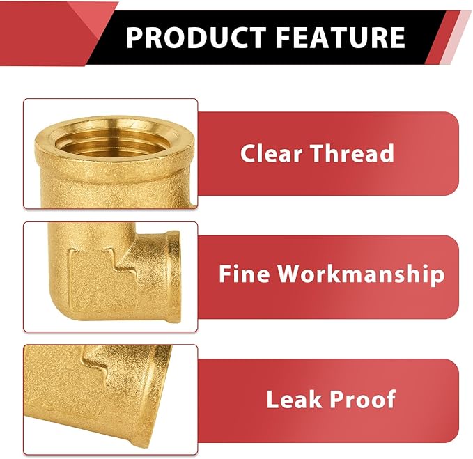 (Pack of 2) EFIELD 3/4" FNPT X3/4" FNPT 90 Degree Barstock Street Elbow, Female to Female Brass Pipe Fittings,(NPT115)