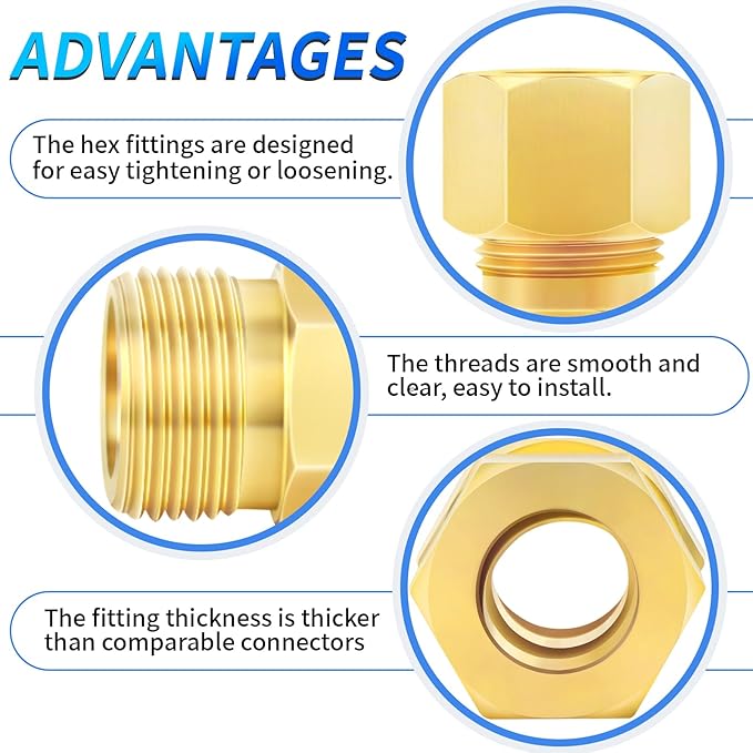 ChillWaves Brass Compression Tube Fitting, 1/2" OD x 1/2" OD Compression Union Connector(5-PACK)