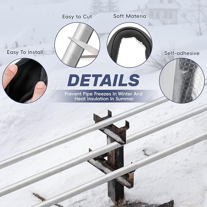 Pipe Insulation Foam Tube Self Adhesive 36 '' L, Outdoor Foam Water Pipe Insulation for Winter Pipe Freeze Protection (10 PC)