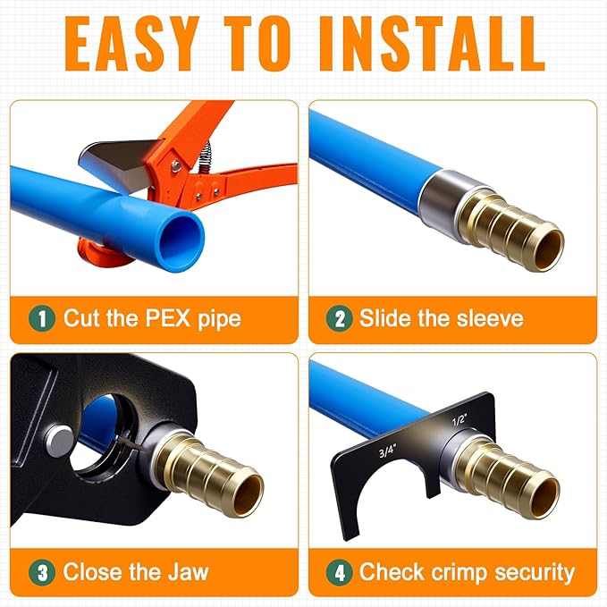 120 Pack 1/2" Pex Stainless Steel Press Sleeves, SUNGATOR 1/2'' Press Sleeves for 1/2 Inch Pex Pipe, Brass or Poly PPSU Pex Fittings
