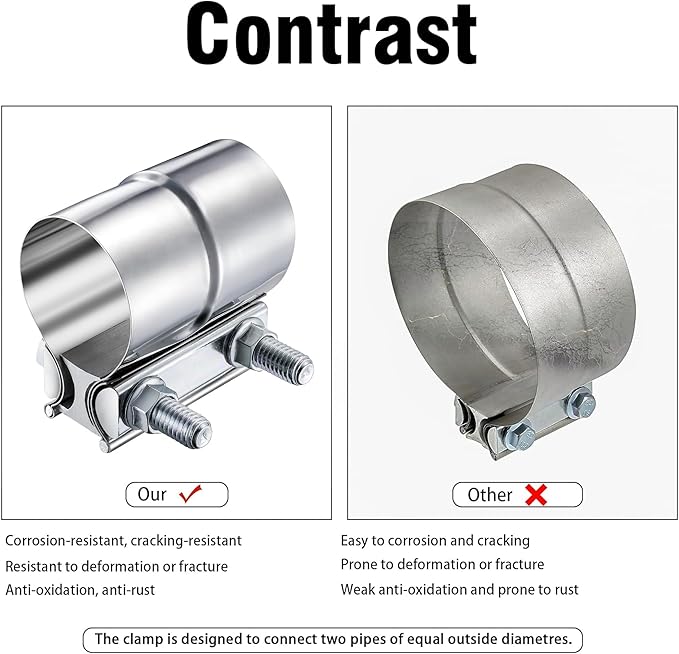 3 Inch Lap Joint Exhaust Clamp, 304 Stainless Steel Muffler Clamp, Pipe Clamps Sleeve Coupler for Pipes, Mufflers and Catalytic Converters