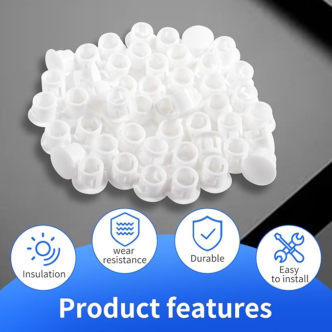 50 Pcs OD 0.236"(6mm) White Hole Knockout Locking Plugs,Plastic Nylon Round Drilling Hole Plugs,Flush Type Panel Round Snap in Fastener,Tube Fastener Cover for Furniture Insert End Caps