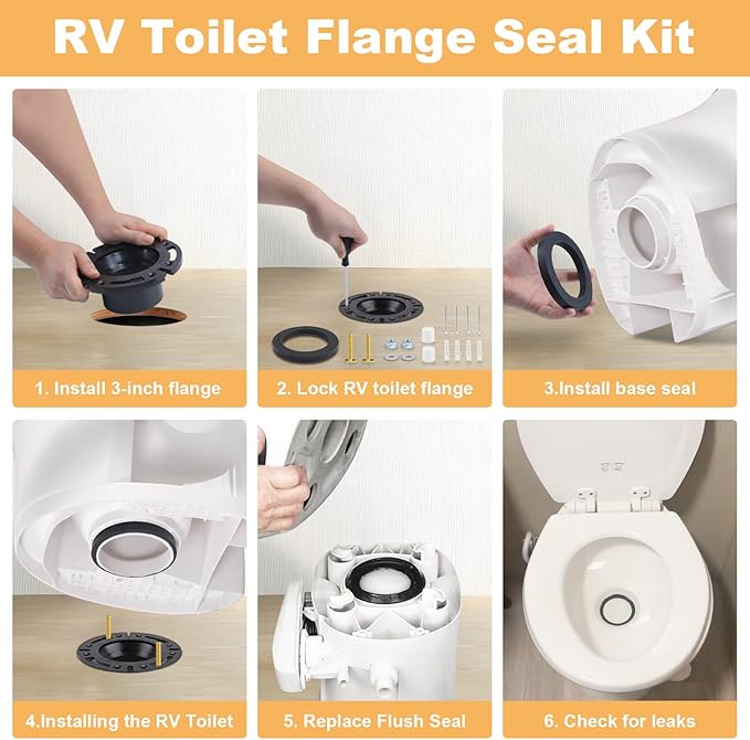 RV Toilet Flange Kit, RV Toilet Flange Seal, Designed for RV 300/310/320 Toilets, Replaces 385345892 Flange, 385311658 Flush Seal and 385311652 Base Seal, 3 Inch Socket Floor Flange Kit
