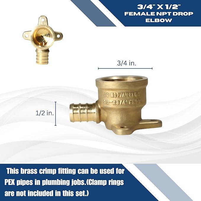 XFITTING 1/2 Inch Pex x 3/4 Inch Female NPT Drop Ear Elbow, 5 Pieces
