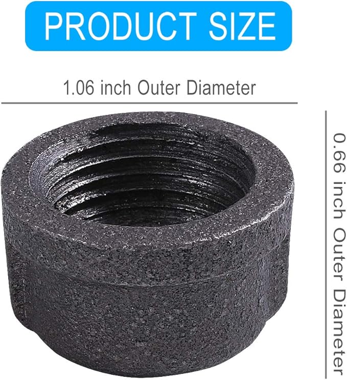 20 Pack 1/2 inches Malleable Cast Iron Pipe Cap, Industrial Pipe Flanges for Threaded Black Pipes and Fittings, DIY Steampunk Industrial Vintage Style.
