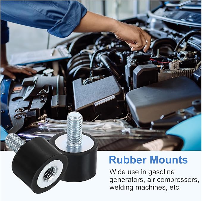 uxcell M5 Rubber Mounts, 1Pcs 15x10mm(DxH) Rubber Cylindrical Anti Vibration Isolator Shock Absorber with Lock Nut for Car Bobbin Generator Air Compressors