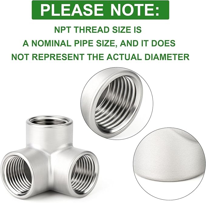TAISHER 1PCS 304 Stainless Steel 3 Way Corner Pipe Fittings, 1/2" x 1/2" x 1/2" NPT Female Pipe Fittings