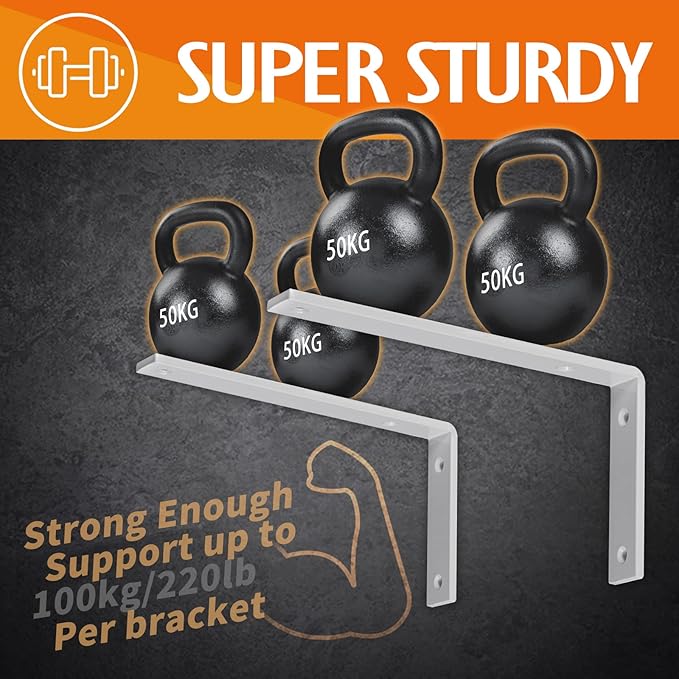 CLT White Shelf Bracket, 10” X 4.7” Quarter Inch (1/4") Thick- Max Load: 440 lb Rustic Industrial Modern Farmhouse Heavy Duty Cold Rolled Steel Bracket for DIY Table Bench, Pack of 4
