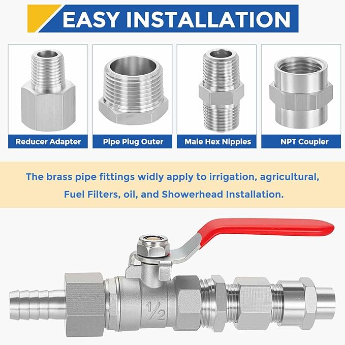 2 Pack 304 Stainless Steel Pipe Fittings, 3/8" MNPT to 1/4" FNPT Hex Bushing Reducer, Hose Tube Threaded Adapters for Air, Oil, LP, Gas