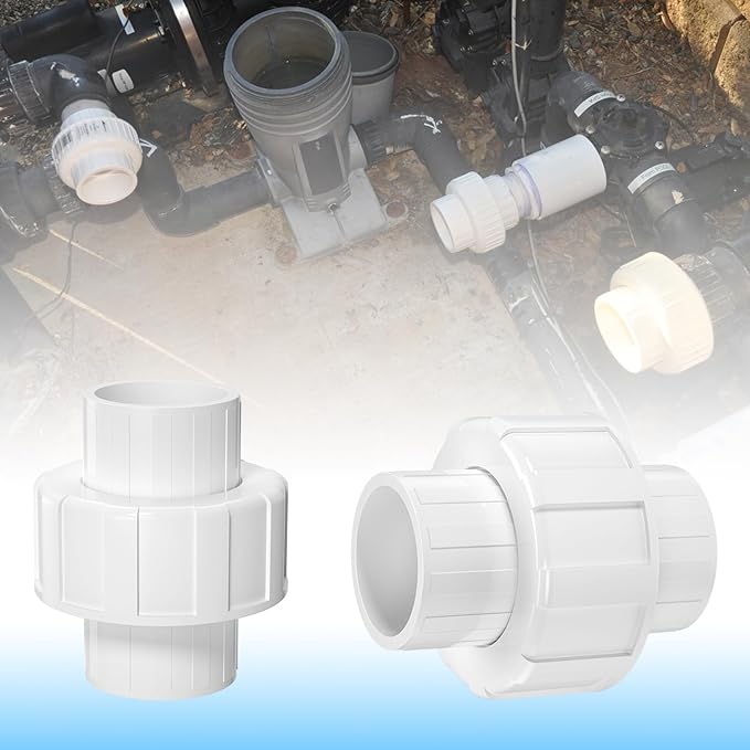 8PCS 1/2Inch PVC Union Coupling Adapter, Furniture Grade PVC Pipe Fittings with EPDM O-Ring, White Slip Union Coupling for Irrigation, Pool & Spa System, Indoor Plumbing Project