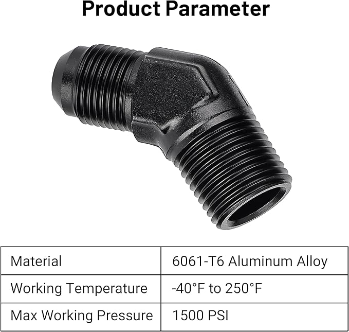 EVIL ENERGY 8AN Male Flare to 1/2" NPT Pipe 45 Degree Fitting Adapter Aluminum Black